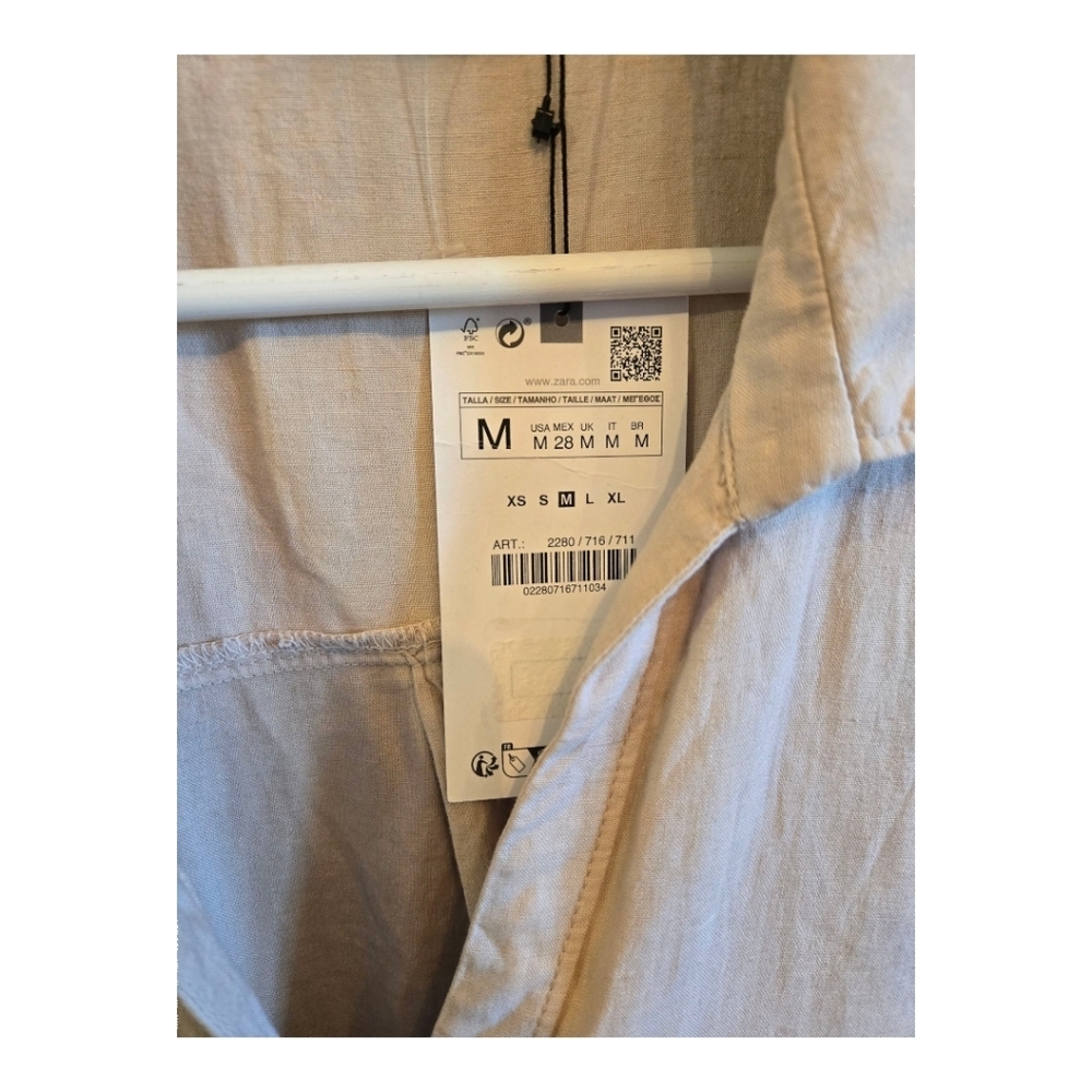 NWT ZARA Button Front Cropped Linen Blouse - Picture 5 of 7